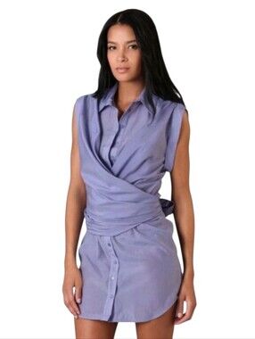 l.a.m.b. gwen stefani periwinkle blue sleeveless wrap shirt dress size 4 belted